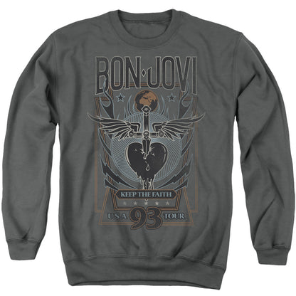Bon Jovi Keep The Faith Mens Crewneck Sweatshirt Charcoal Officially Licensed