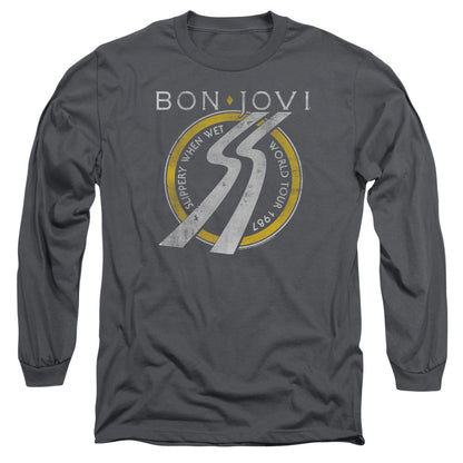 Bon Jovi Slippery When Wet World Tour Mens Long Sleeve Shirt Charcoal Officially Licensed