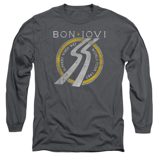 Bon Jovi Slippery When Wet World Tour Mens Long Sleeve Shirt Charcoal Officially Licensed