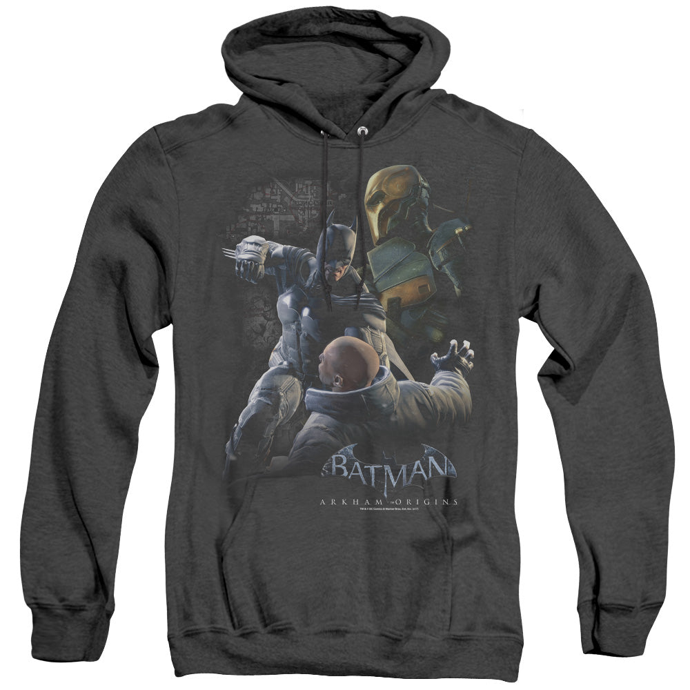 Batman Arkham Origins Punch Heather Mens Hoodie Black Officially Licensed