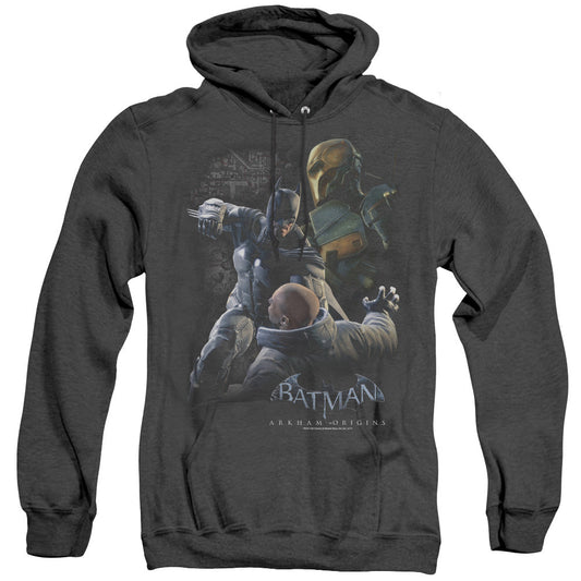 Batman Arkham Origins Punch Heather Mens Hoodie Black Officially Licensed