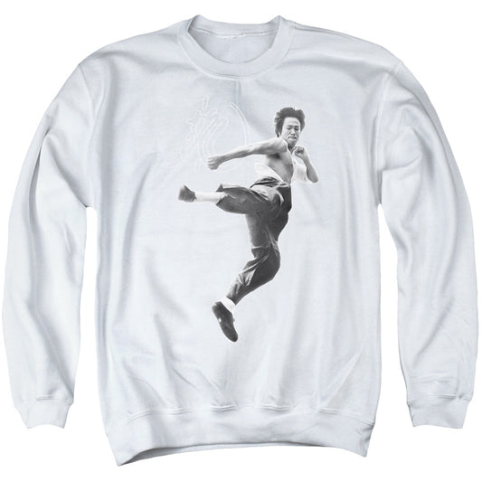 Bruce Lee Flying Kick Mens Crewneck Sweatshirt White Officially Licensed