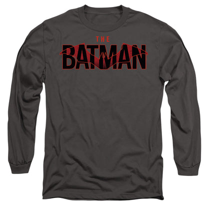 The Batman Logo With Red Bat Mens Long Sleeve Shirt Charcoal Officially Licensed