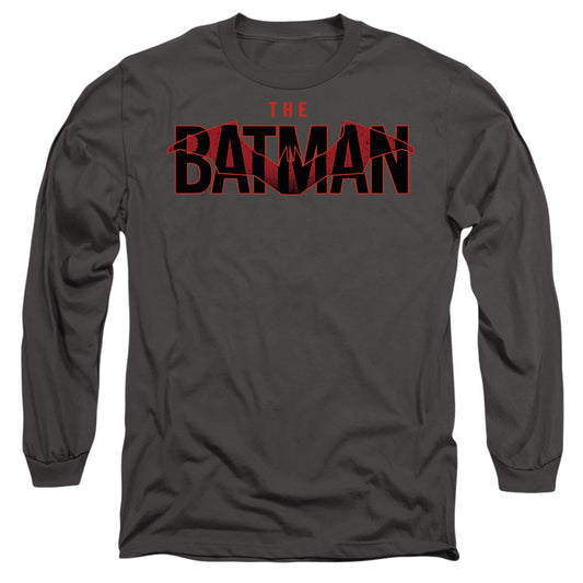 The Batman Logo With Red Bat Mens Long Sleeve Shirt Charcoal Officially Licensed