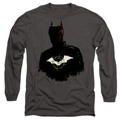 The Batman Silhouette With Riddler Logo Mens Long Sleeve Shirt Charcoal Officially Licensed