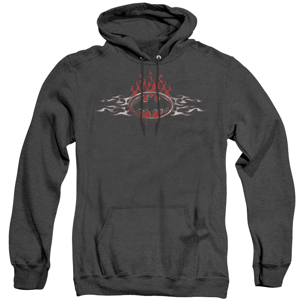 Batman Steel Flames Logo Heather Mens Hoodie Black Officially Licensed