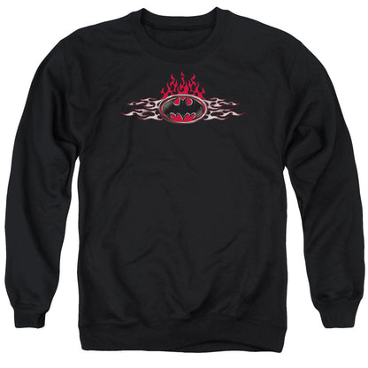 Batman Steel Flames Logo Mens Crewneck Sweatshirt Black