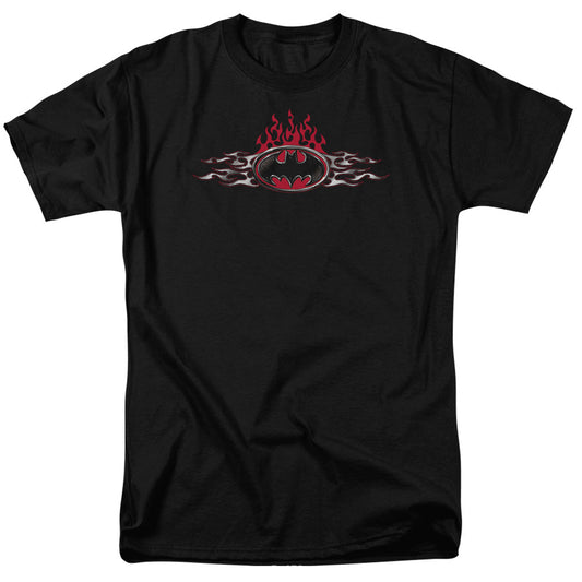 Batman Steel Flames Logo Mens T Shirt Black Officially Licensed