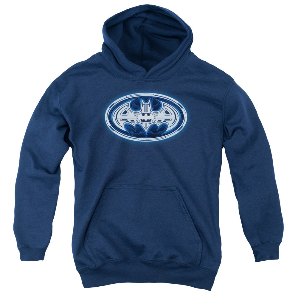 Batman Cyber Bat Shield Kids Youth Hoodie Navy Blue Officially Licensed