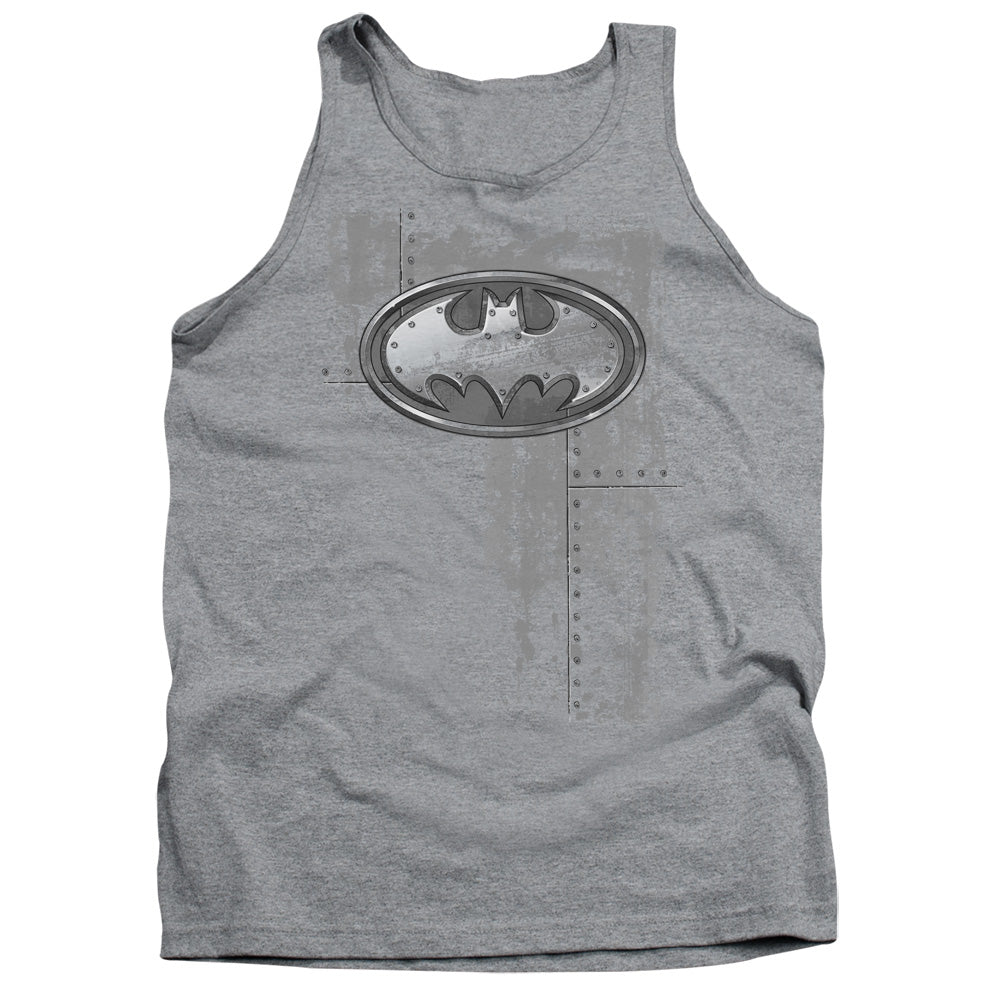 Batman Rivited Metal Logo Mens Tank Top Shirt Athletic Heather Officially Licensed