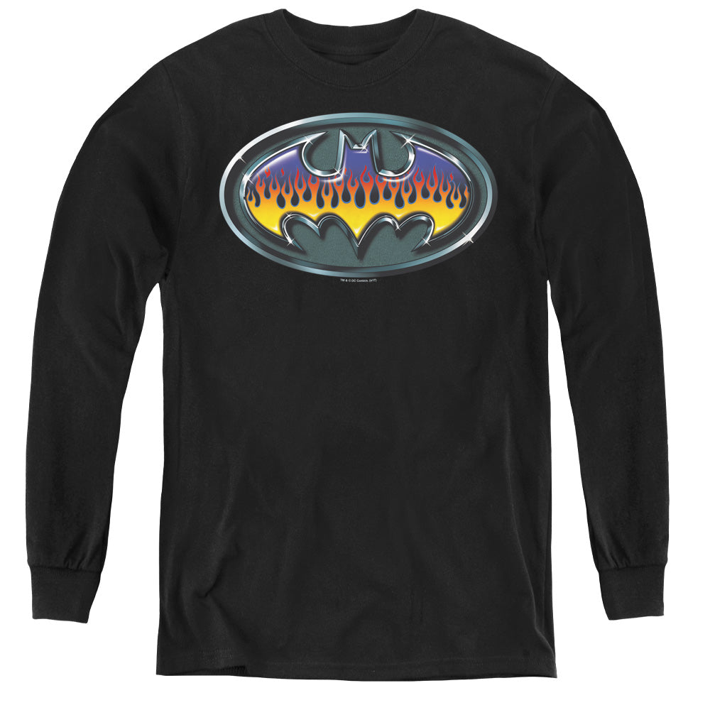 Batman Hot Rod Shield Long Sleeve Kids Youth T Shirt Black Officially Licensed