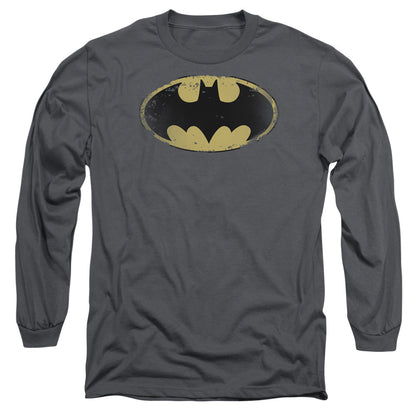 Batman Distressed Shield Mens Long Sleeve Shirt Charcoal Officially Licensed