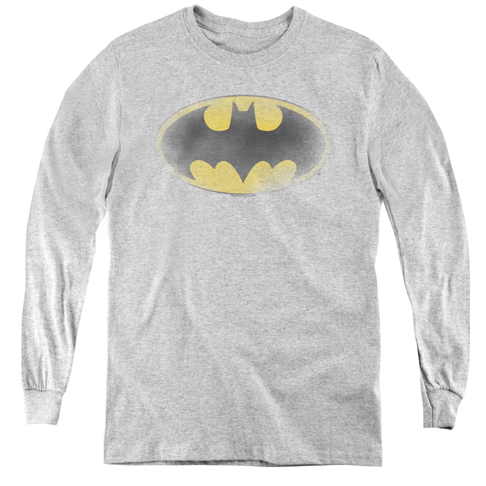 Batman Faded Logo Long Sleeve Kids Youth T Shirt Athletic Heather Officially Licensed