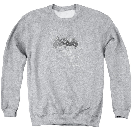 Batman Burned & Splatered Mens Crewneck Sweatshirt Athletic Heather Officially Licensed