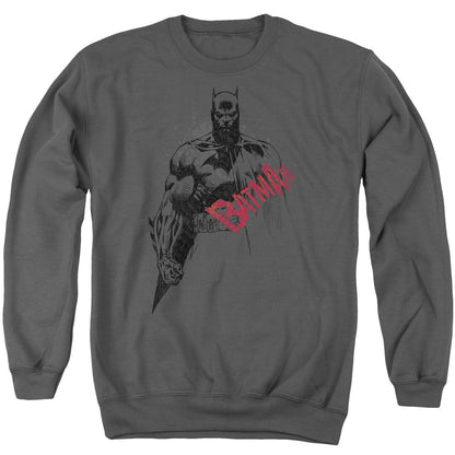 Batman Sketch Bat Red Logo Mens Crewneck Sweatshirt Charcoal