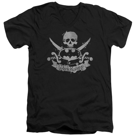 Batman Dark Pirate Mens Slim Fit V Neck T Shirt Black Officially Licensed