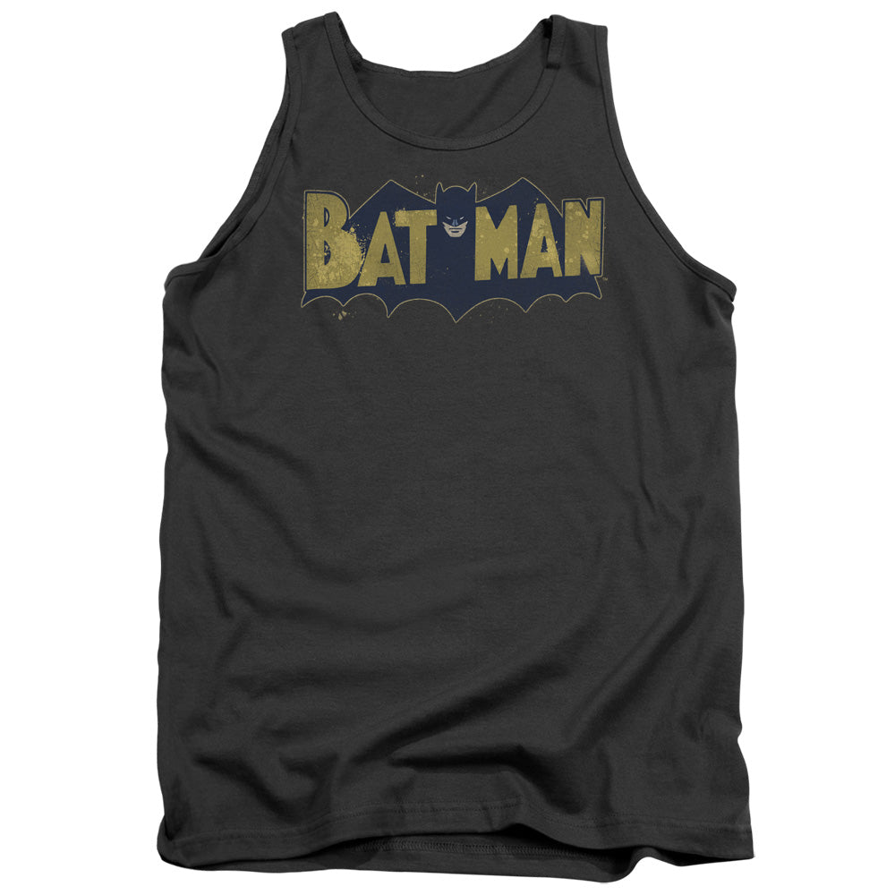 Batman Vintage Logo Splater Mens Tank Top Shirt Charcoal Officially Licensed