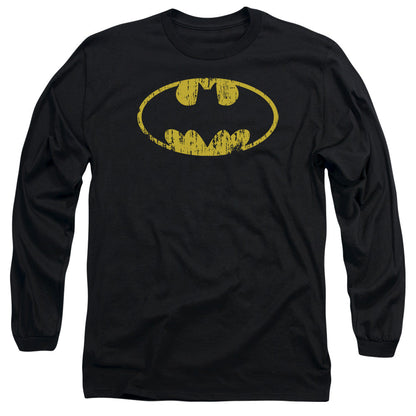 Batman Classic Logo Distressed Mens Long Sleeve Shirt Black Officially Licensed