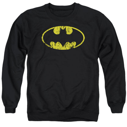 Batman Classic Logo Distressed Mens Crewneck Sweatshirt Black