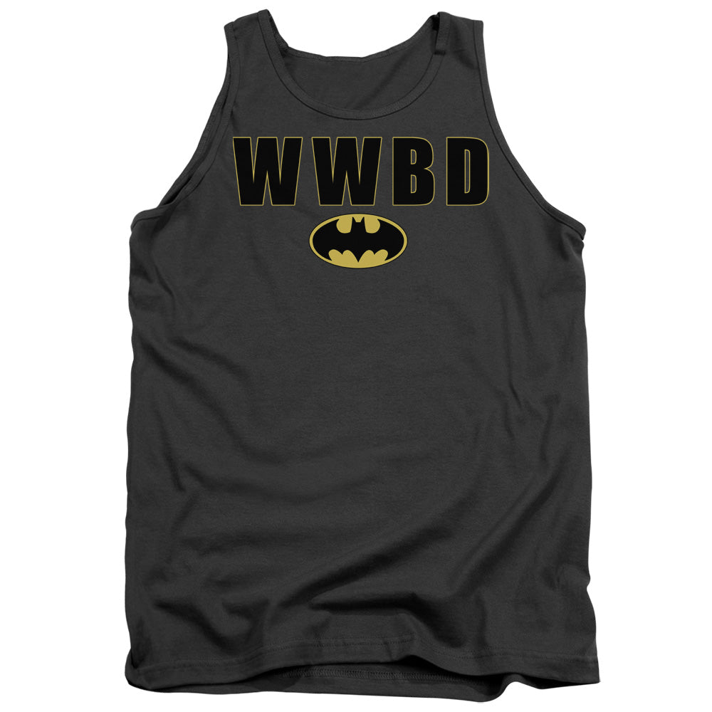 Batman Wwbd Logo Mens Tank Top Shirt Charcoal Officially Licensed