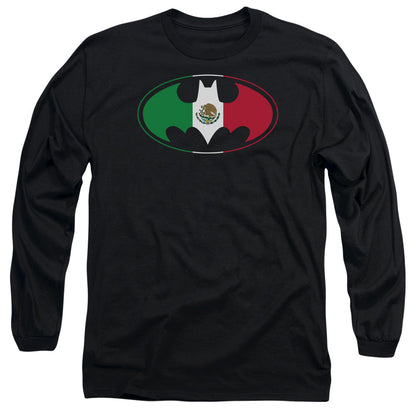 Batman Mexican Flag Shield Mens Long Sleeve Shirt Black Officially Licensed