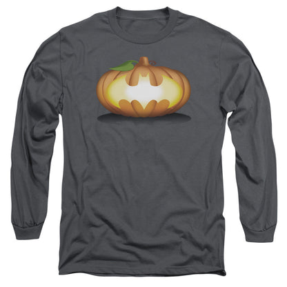Batman Bat Pumpkin Logo Mens Long Sleeve Shirt Charcoal Officially Licensed