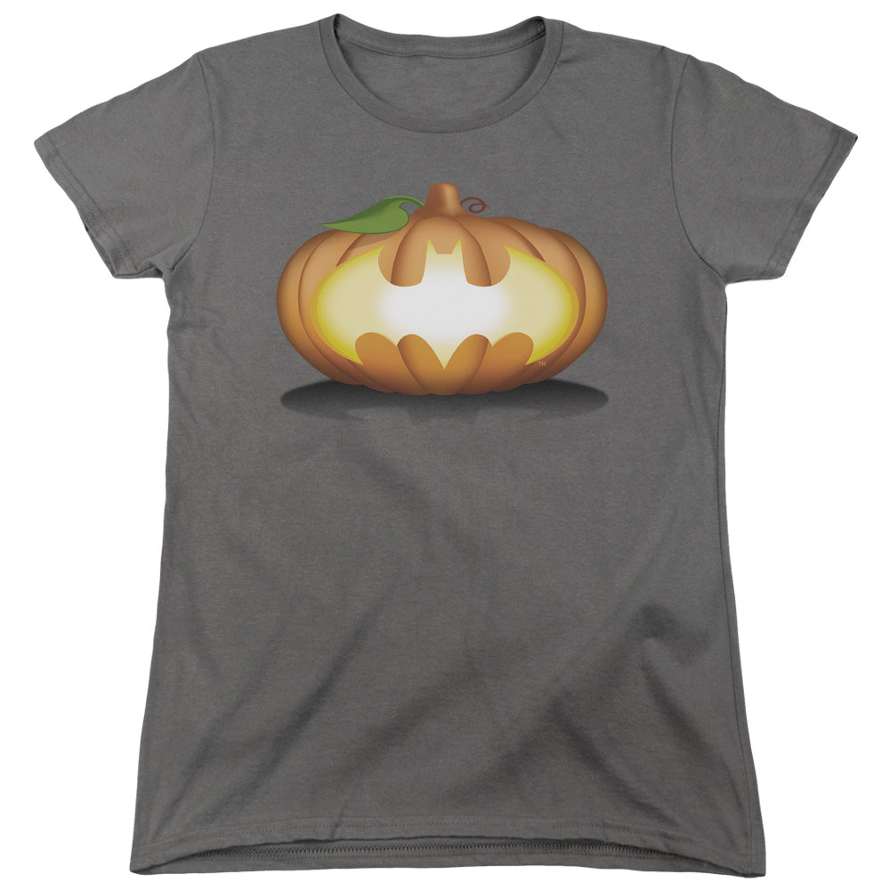 Batman Bat Pumpkin Logo Womens T Shirt Charcoal Officially Licensed