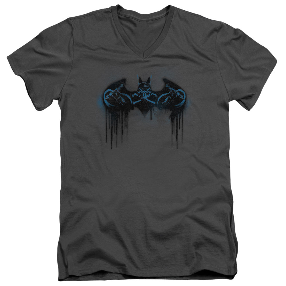Batman Run Away Mens Slim Fit V Neck T Shirt Charcoal Officially Licensed