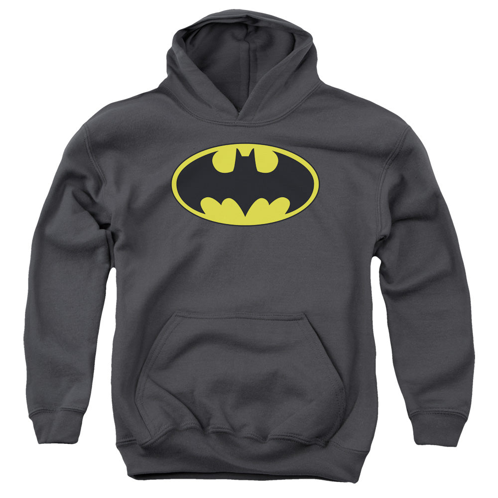Batman Classic Bat Logo Kids Youth Hoodie Charcoal Officially Licensed