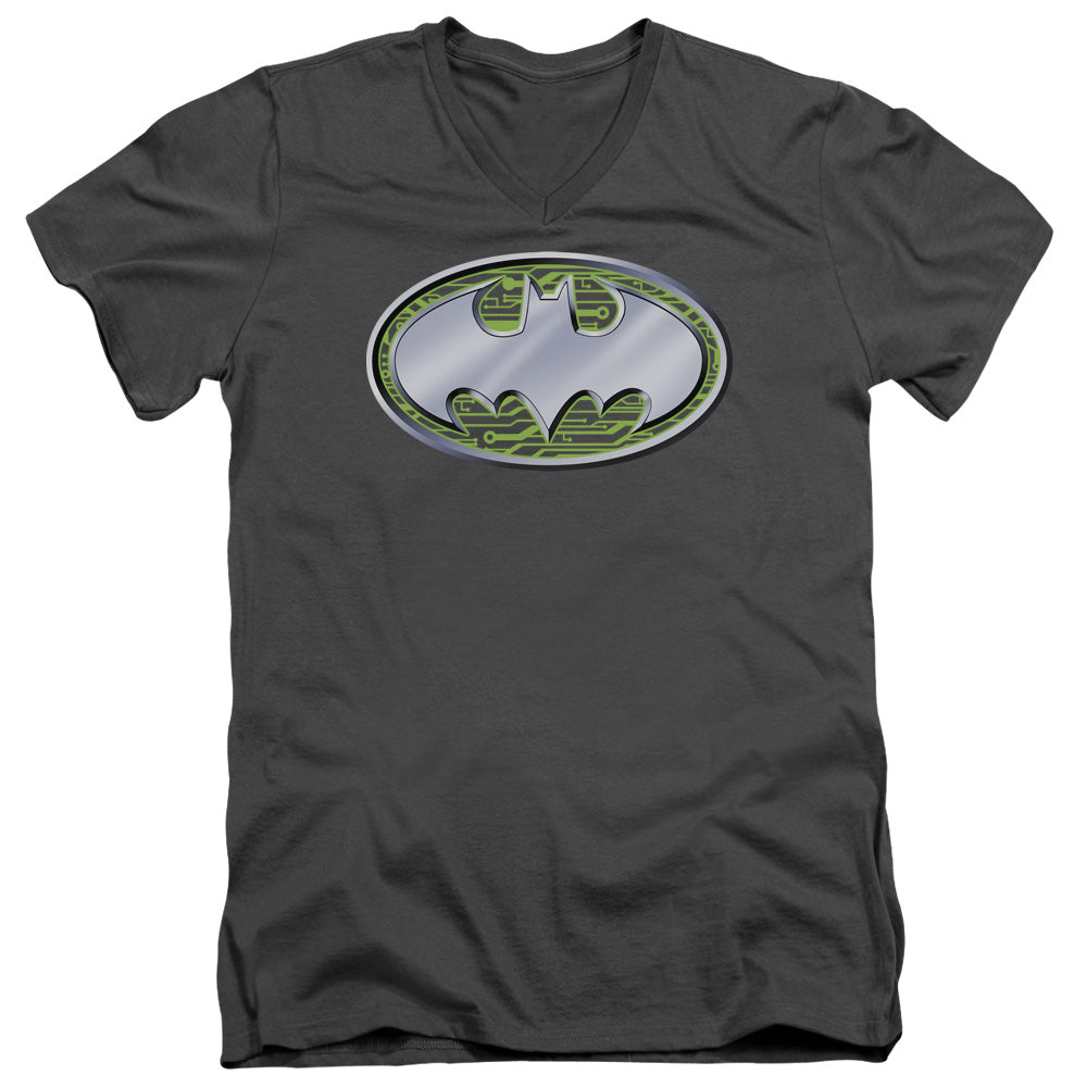 Batman Circuits Logo Mens Slim Fit V Neck T Shirt Charcoal Officially Licensed