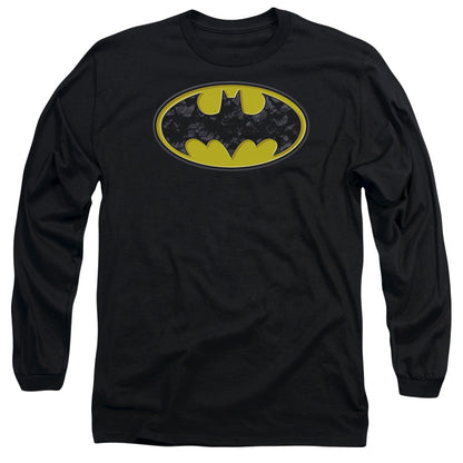 Batman Bats In Logo Mens Long Sleeve Shirt Black Officially Licensed