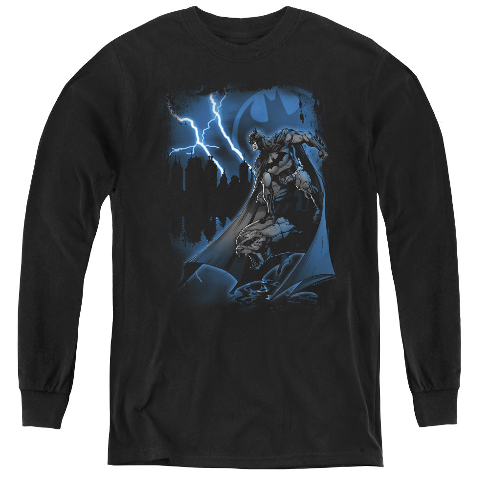 Batman Lightning Strikes Long Sleeve Kids Youth T Shirt Black Officially Licensed