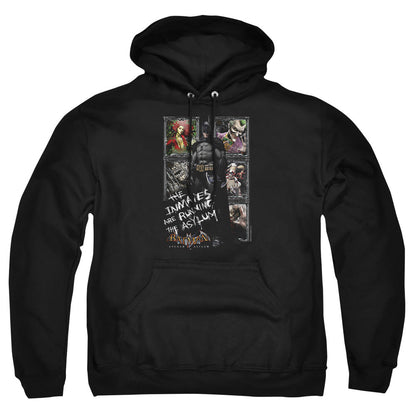 Batman Aa Running The Asylum Mens Hoodie Black Officially Licensed