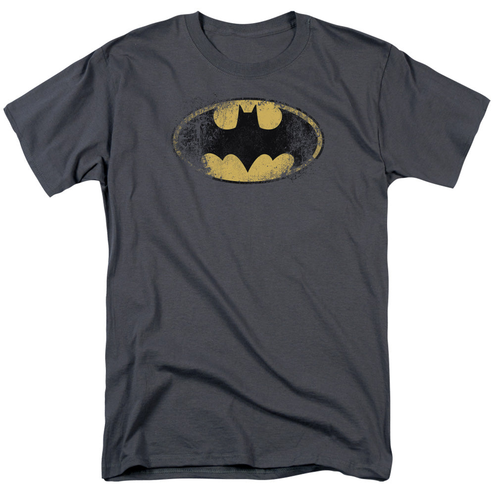 Batman Destroyed Logo Mens T Shirt Charcoal Officially Licensed