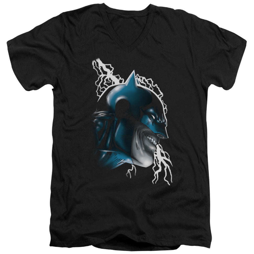 Batman Crazy Grin Mens Slim Fit V Neck T Shirt Black Officially Licensed