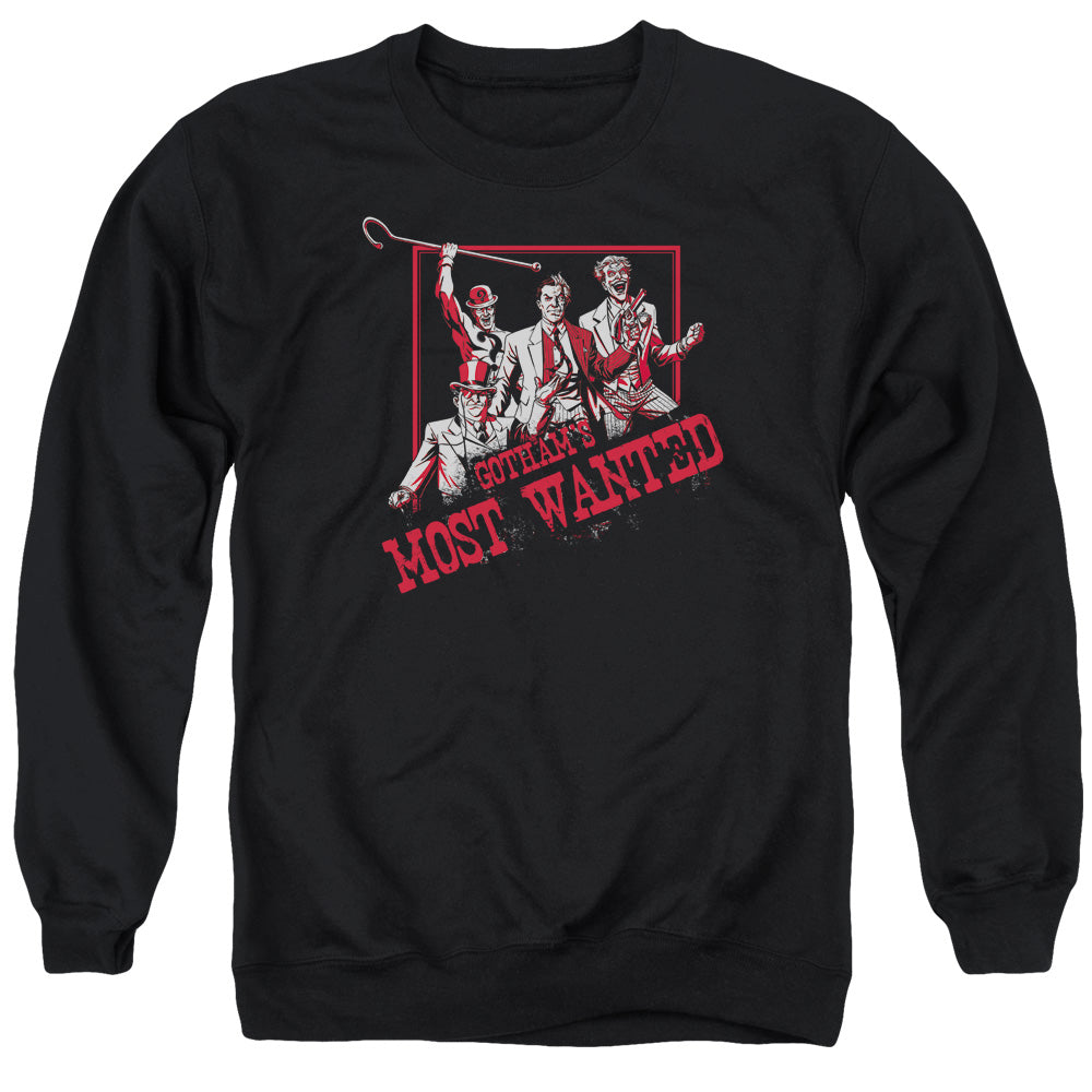 Batman Gotham's Most Wanted Mens Crewneck Sweatshirt Black Officially Licensed