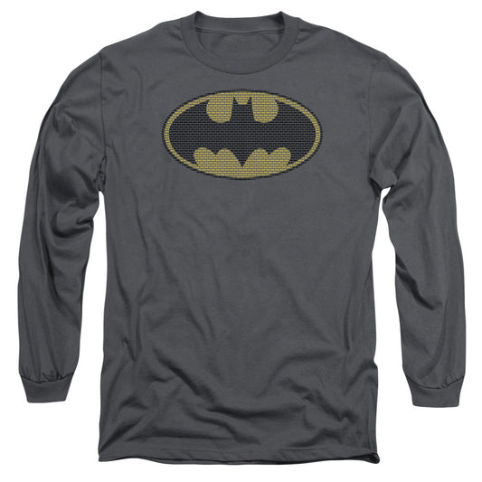 Batman Little Logos Mens Long Sleeve Shirt Charcoal Officially Licensed
