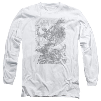 Batman Pencil Batarang Throw Mens Long Sleeve Shirt White Officially Licensed