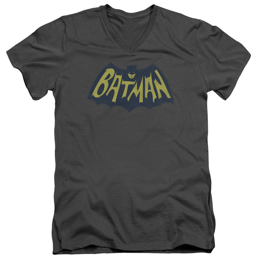 Batman Show Bat Logo Mens Slim Fit V Neck T Shirt Charcoal Officially Licensed