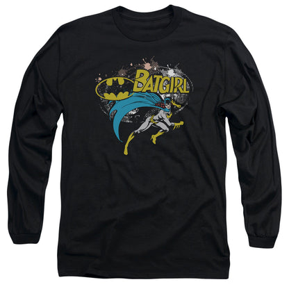 Batman Batgirl Halftone Mens Long Sleeve Shirt Black Officially Licensed