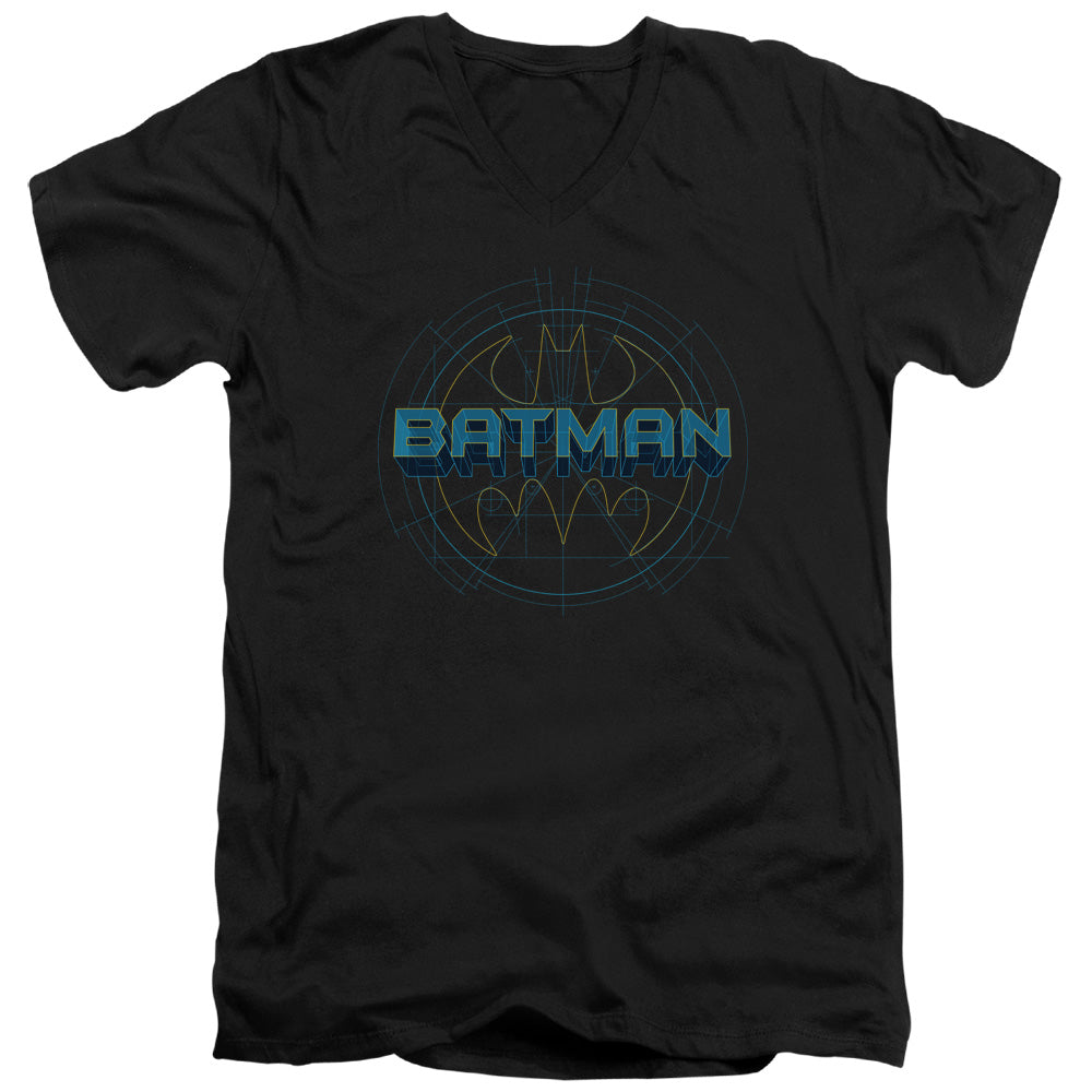 Batman Bat Tech Logo Mens Slim Fit V Neck T Shirt Black Officially Licensed