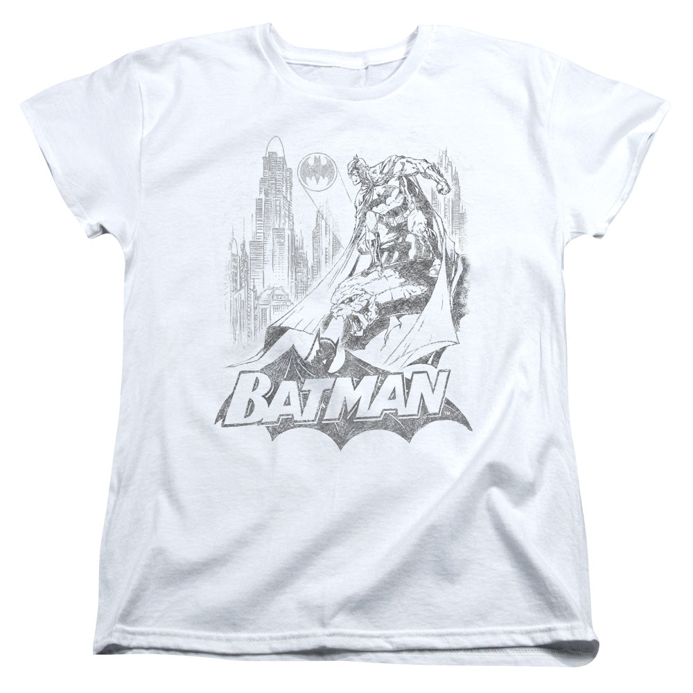 Batman Bat Sketch Womens T Shirt White Officially Licensed