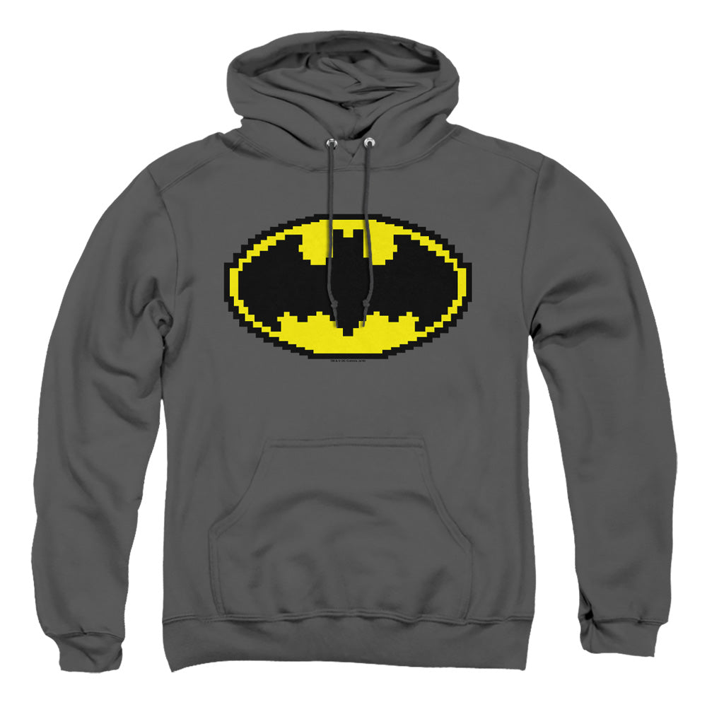 Batman Pixel Symbol Mens Hoodie Charcoal Officially Licensed