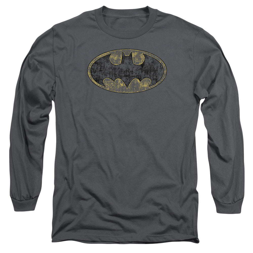 Batman Tatered Logo Mens Long Sleeve Shirt Charcoal Officially Licensed