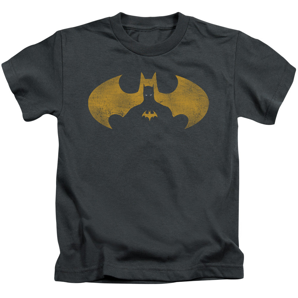 Batman Bat Symbol Knockout Juvenile Kids Youth T Shirt Charcoal Officially Licensed