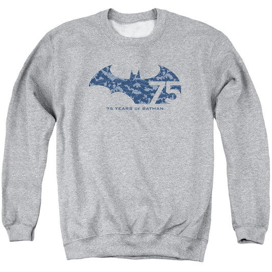 Batman 75 Year Collage Mens Crewneck Sweatshirt Athletic Heather