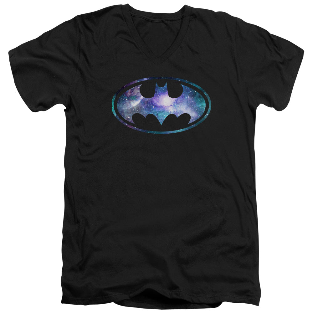 Batman Galaxy 2 Signal Mens Slim Fit V Neck T Shirt Black Officially Licensed