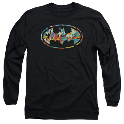 Batman Hawaiian Bat Mens Long Sleeve Shirt Black Officially Licensed
