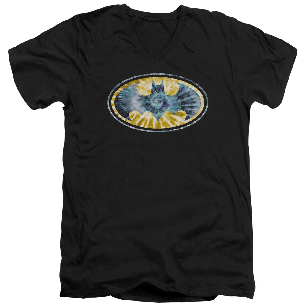 Batman Tie Dye 3 Mens Slim Fit V Neck T Shirt Black Officially Licensed