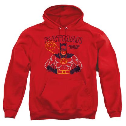 Batman Ready For Action Mens Hoodie Red Officially Licensed